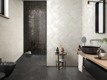 mosaico linee diagonali spezzate, rivestimento per bagno moderno